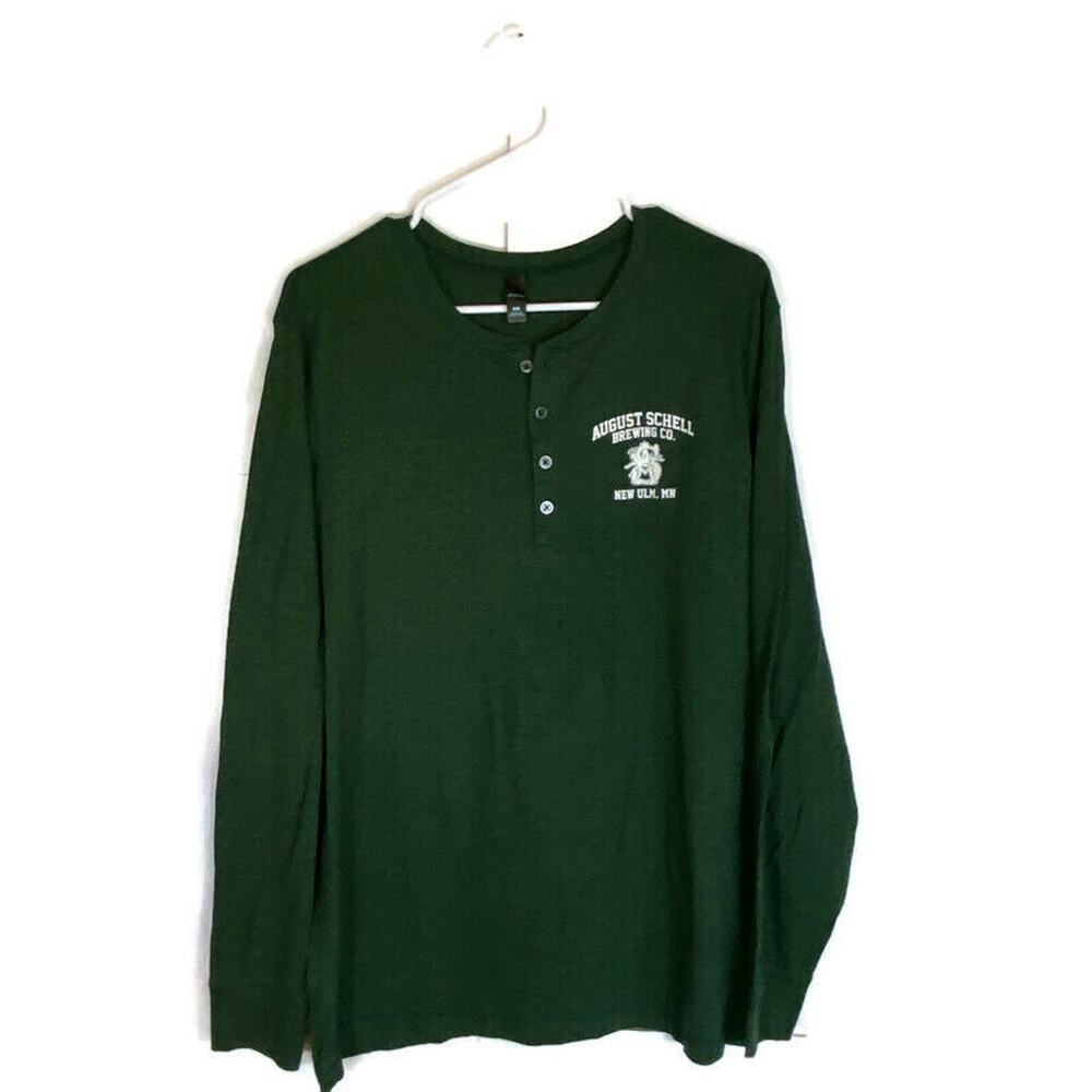 Schell Brewing Co. Henley Shirt Sz Large Long Sleeve Forest Green New Ulm MN